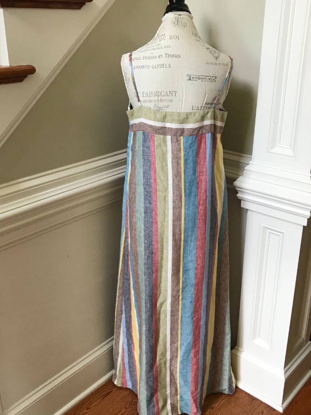 Staud Laura Linen Stripe Maxi Dress Womens Large Green Blue Sleeveless Rainbow - Picture 11 of 13